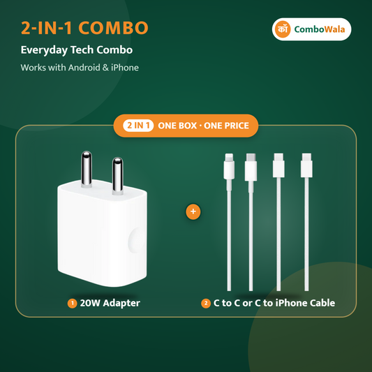 ComboWala 2-in-1 Combo – 20W Type-C Fast Charger + C to C / C to iPhone Cable